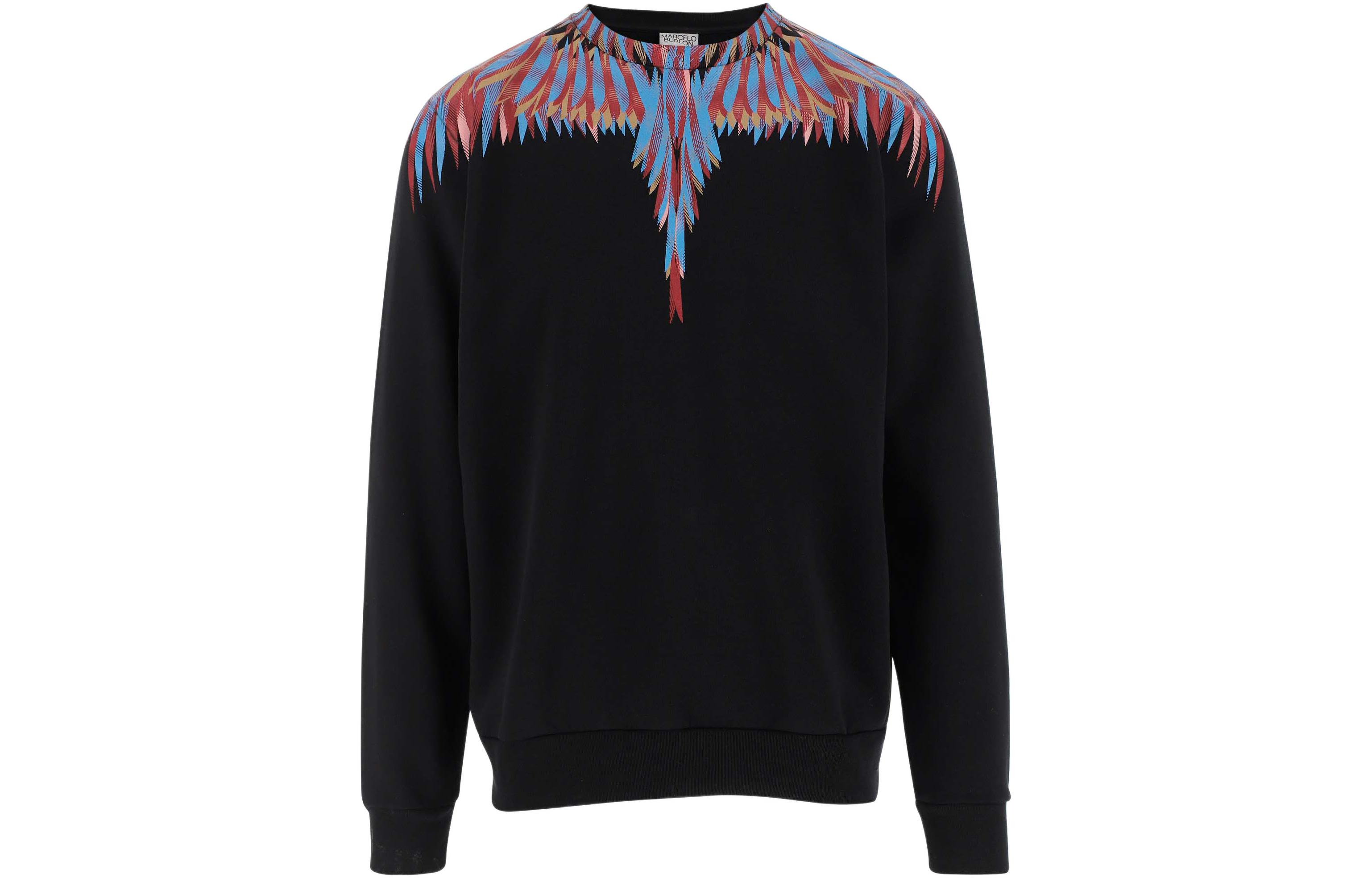 Marcelo Burlon FW22 Wings Print Crewneck Long Sleeve Sweatshirt Black Mens CMBA009F22FLE0031040