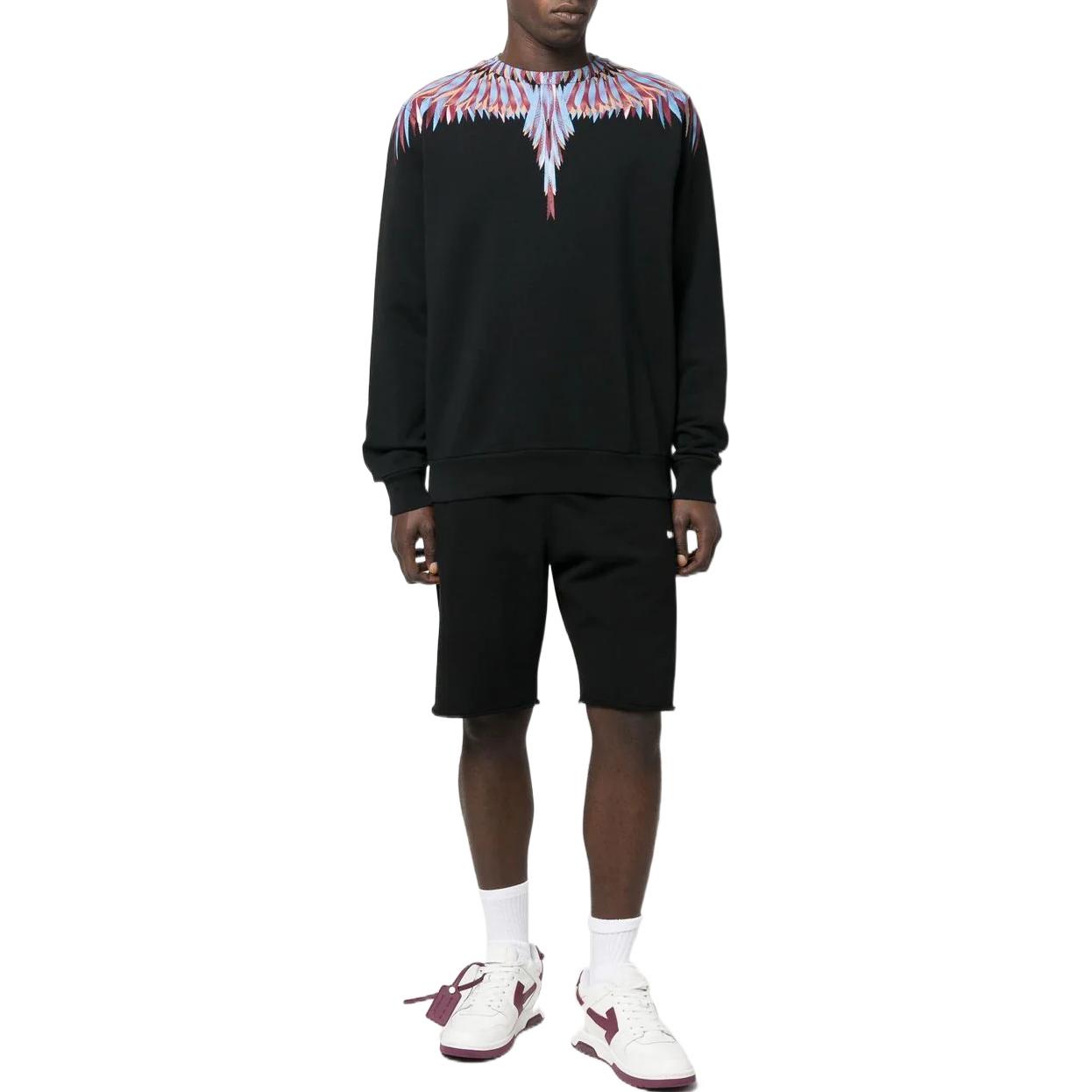 Lookbook Marcelo Burlon FW22 Wings Print Crewneck Lengan Panjang Sweater Hitam Pria CMBA009F22FLE0031040