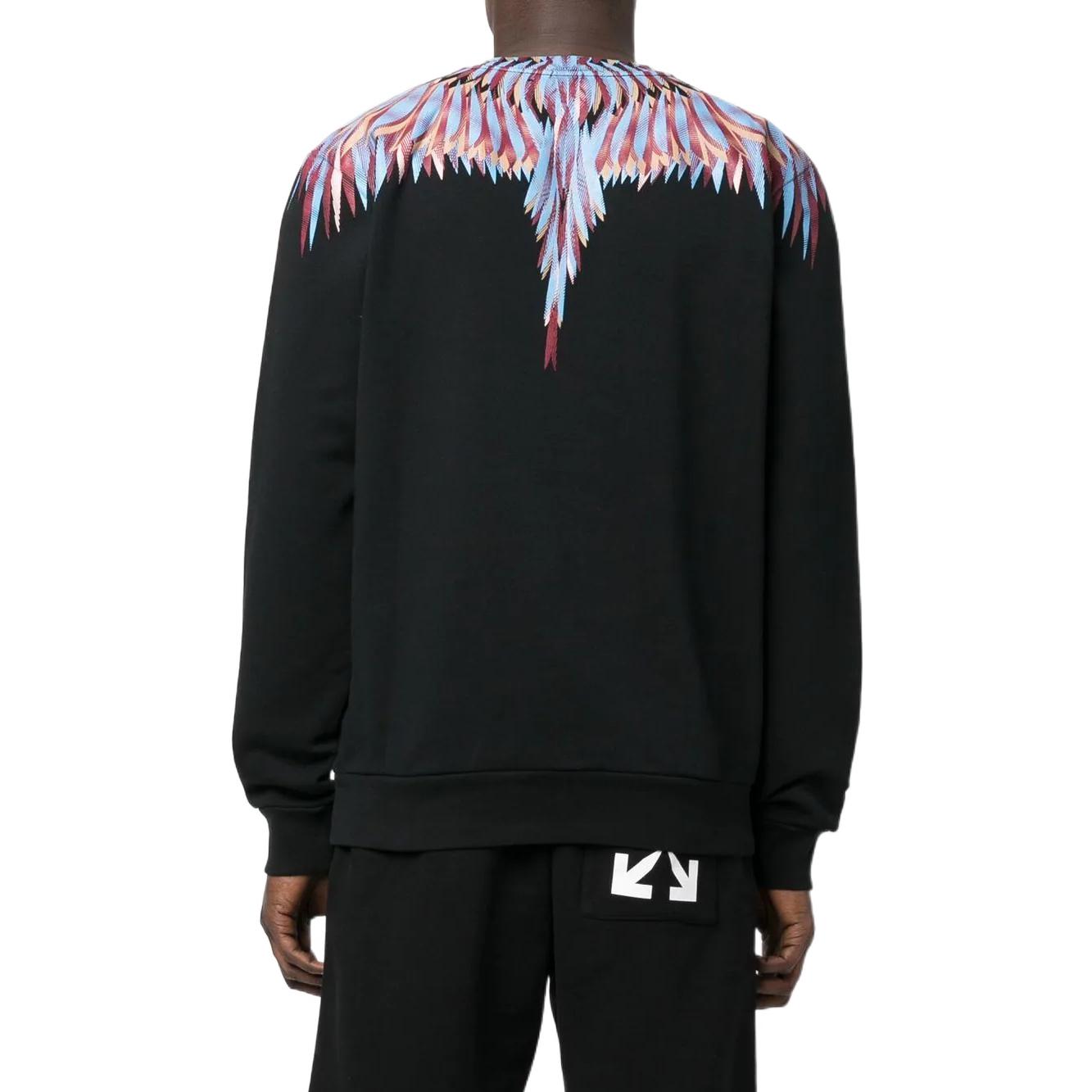 Shop Marcelo Burlon FW22 Wings Print Crewneck Lengan Panjang Sweater Hitam Pria CMBA009F22FLE0031040