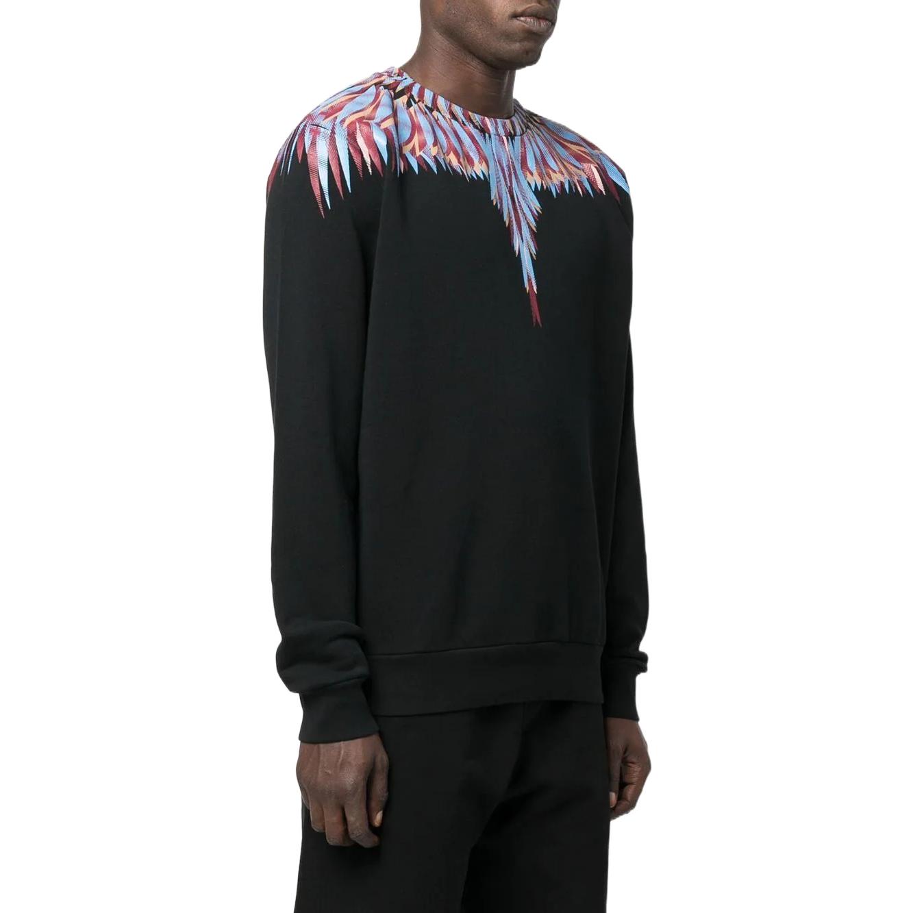 Purchase Marcelo Burlon FW22 Wings Print Crewneck Lengan Panjang Sweater Hitam Pria CMBA009F22FLE0031040
