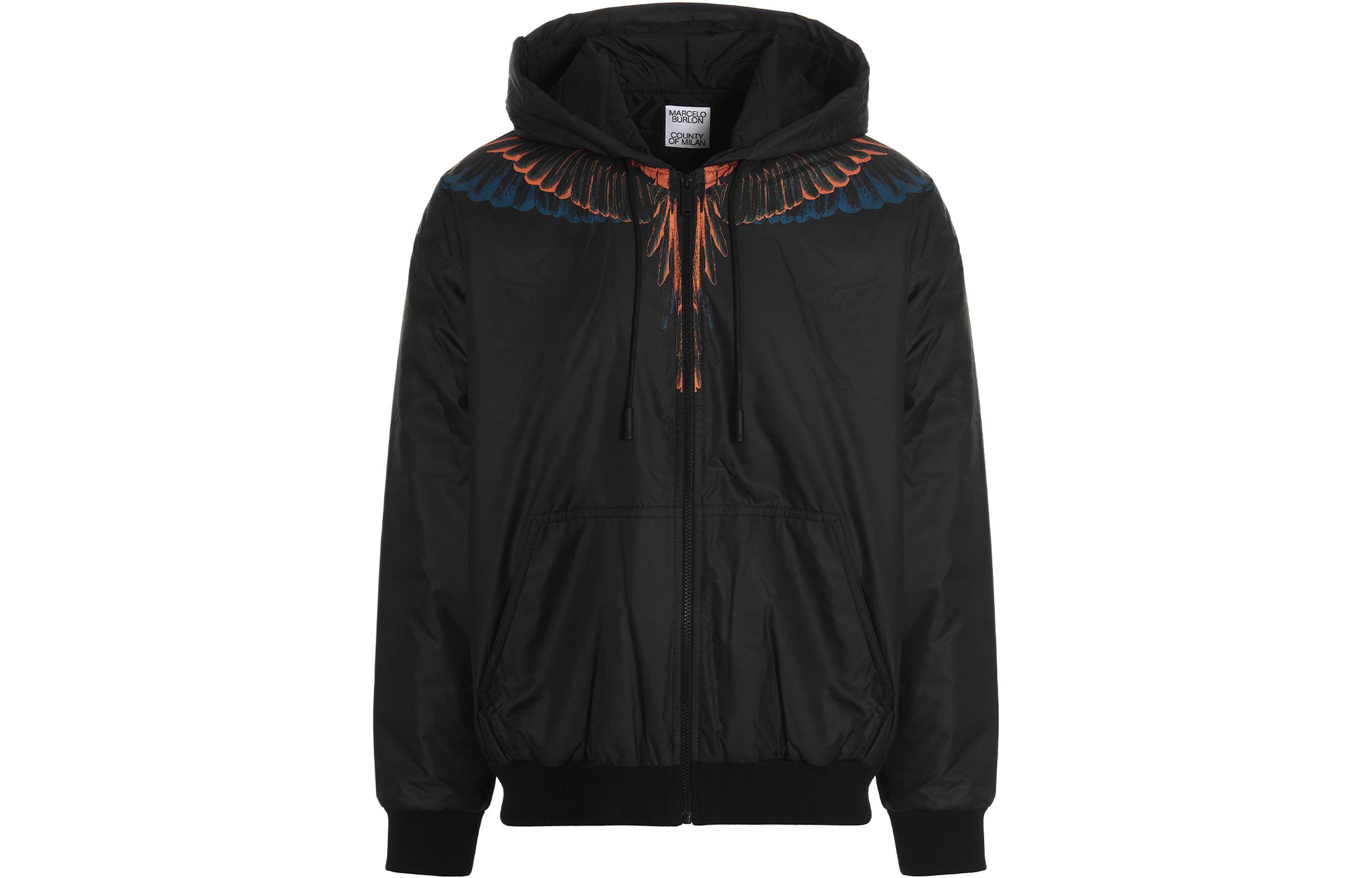 Marcelo Burlon FW22 Wings Print Zip-Up Hoodie Jacket Black (). CMEA180F22FAB0011020