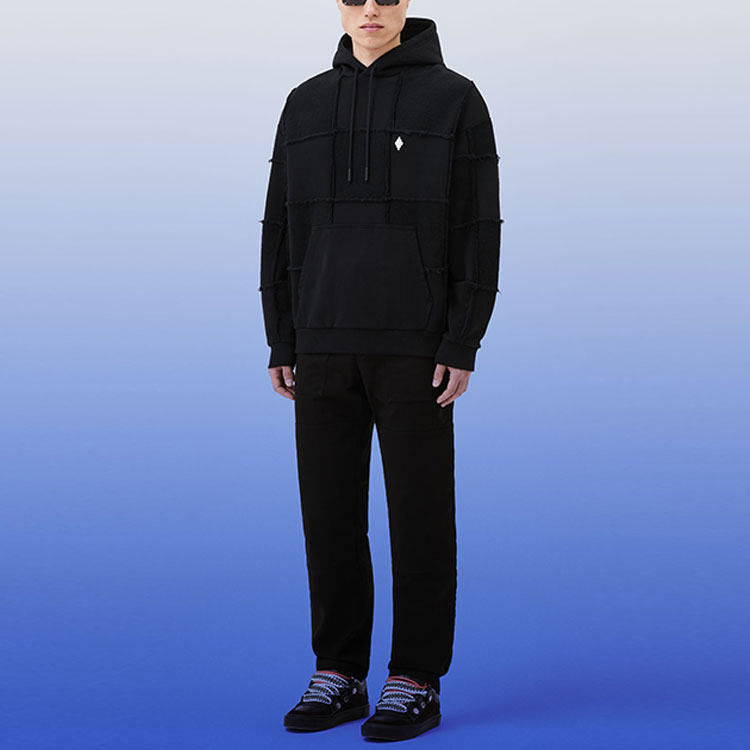 Shop マルセロブロン FW23 クロス刺繍 ウォッシュドフーディ メンズ ブラック CMBB107F23FLE0011001