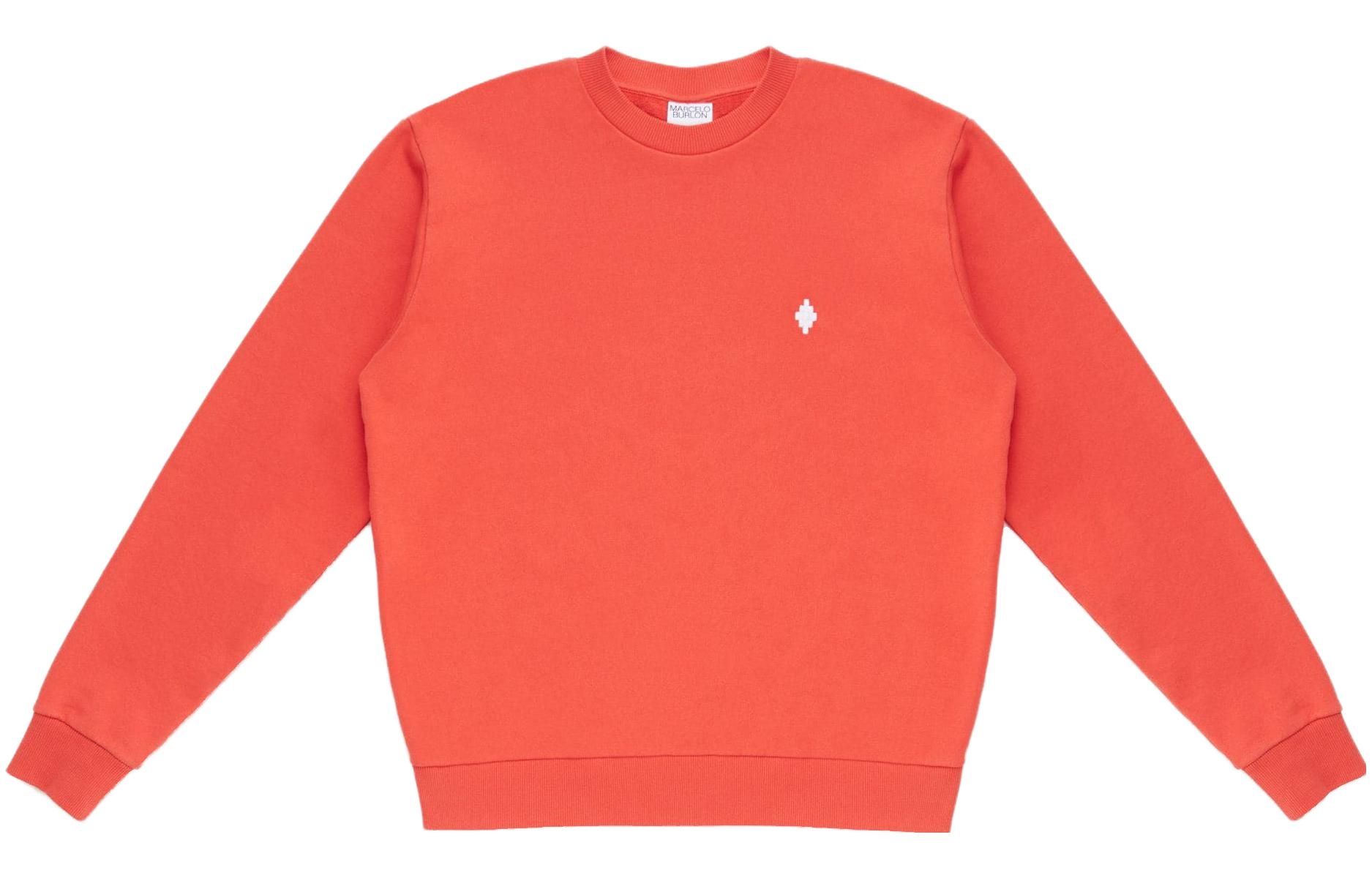 Marcelo Burlon FW23 Cross Logo Ribbed Knit Crewneck Sweater Orange White Men CMBA009F23FLE0042001