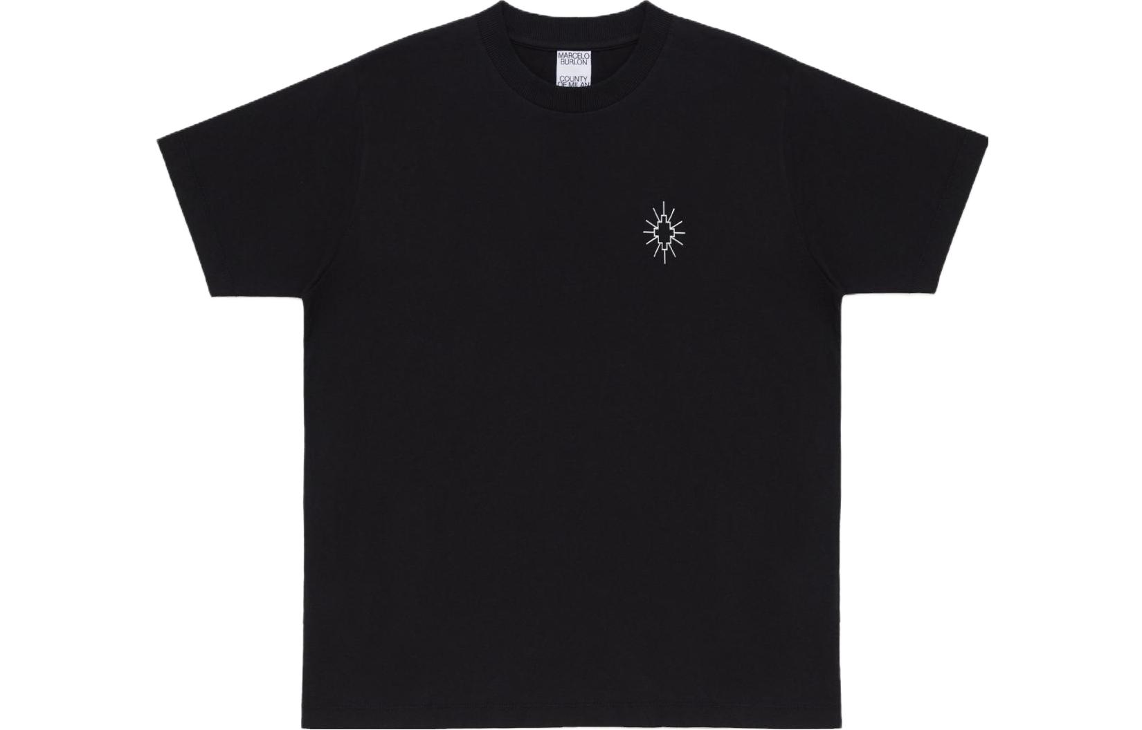 Marcelo Burlon FW23 Eclipse Cross Logo Crewneck T-Shirt  Black Silver CMAA018F23JER0061072