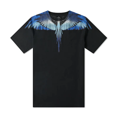 Marcelo Burlon Gradient Blue Wings Print Black Tee Black Shirt. CMAA018S190010211088