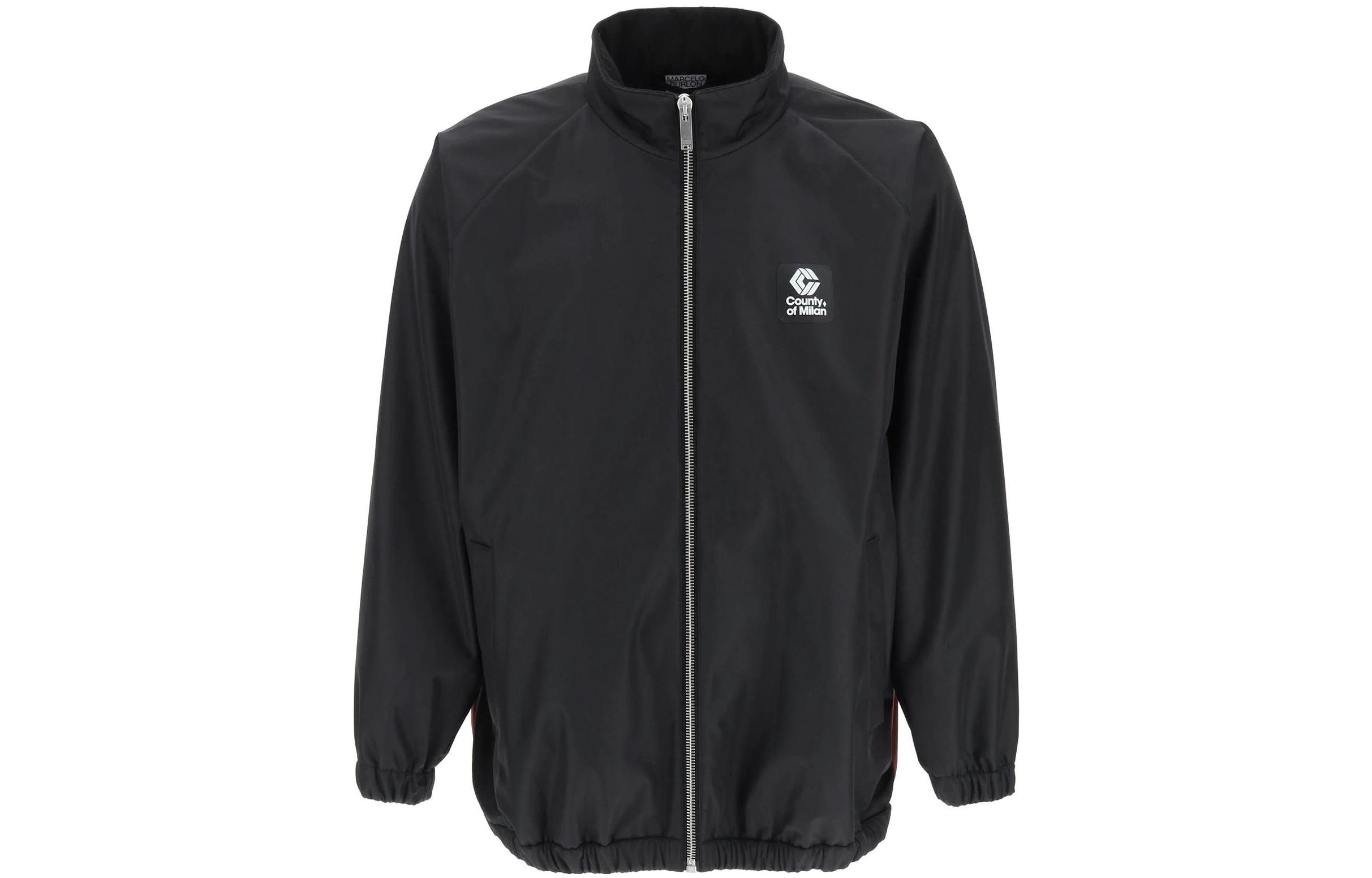 Order Chaqueta Negra Marcelo Burlon Logo Estampado Cuello Alto Manga Larga CMEB043F22FAB0011028