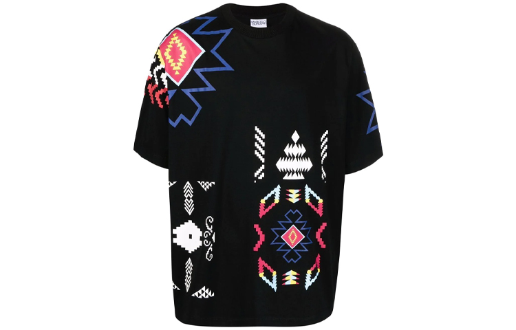 Order Marcelo Burlon SS21 Camiseta Negra de Manga Corta con Estampado Geométrico. CMAA054S21JER0031084