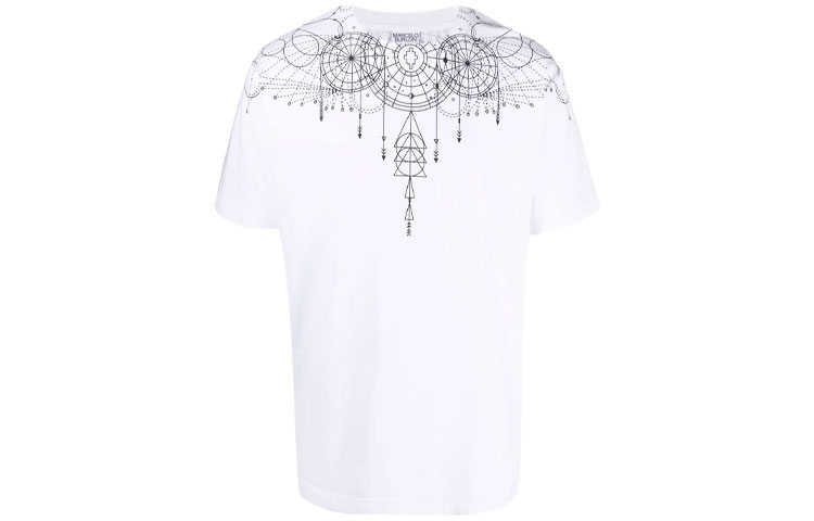 Marcelo Burlon SS21 Astral Wings Geometric Crewneck T-Shirt White . CMAA018F21JER0060110