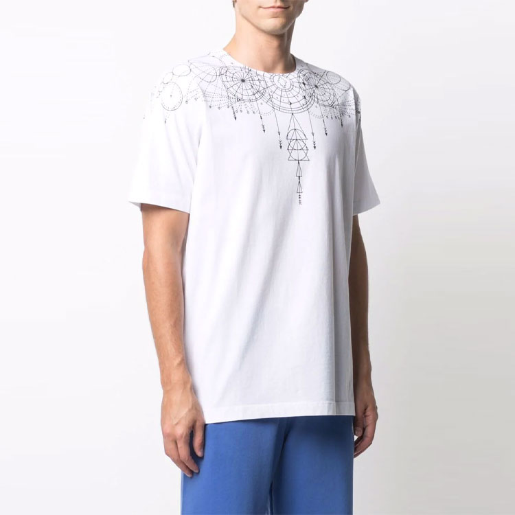 Shop Marcelo Burlon SS21 天體之翼幾何圖案圓領白色T恤。 CMAA018F21JER0060110