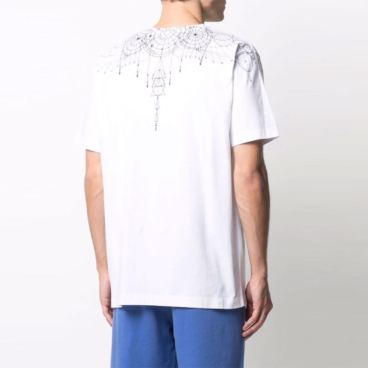 Purchase Marcelo Burlon SS21 天體之翼幾何圖案圓領白色T恤。 CMAA018F21JER0060110