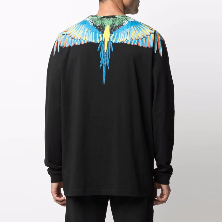 Purchase マルセロバーロン SS21 フェザーグラフィック ブラック 長袖Tシャツ メンズ CMAB007S21JER0011045