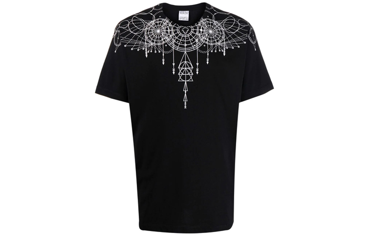 Marcelo Burlon SS21 Geometric Pattern Crewneck T-Shirt  Black CMAA018F21JER0061001