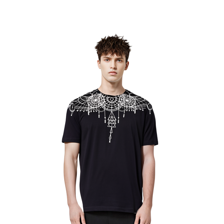 Details for Camiseta Negra Marcelo Burlon SS21 con Patrón Geométrico Crewneck CMAA018F21JER0061001
