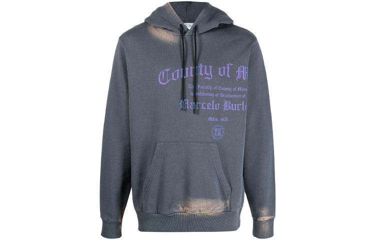 Marcelo Burlon SS21 Logo Print Bleached Hoodie Men’s Grey. CMBB007R21FLE0054935