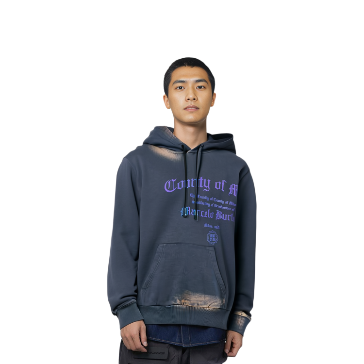 Details for Marcelo Burlon SS21 Logo Print Bleached Hoodie Lelaki Kelabu. CMBB007R21FLE0054935