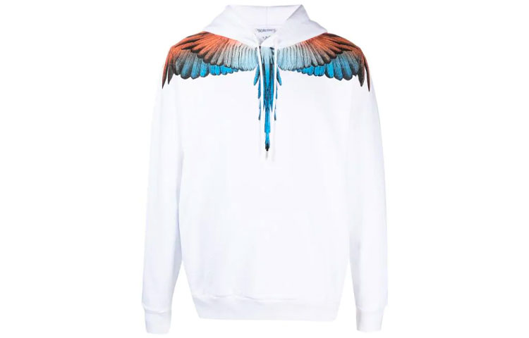Marcelo Burlon SS21 White Hoodie with Logo and Wing Print for Men CMBB007S21FLE0020118