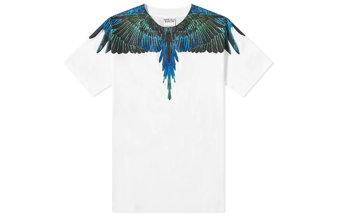 Marcelo Burlon SS21 Wing Print Short Sleeve T-Shirt White CMAA018R21JER0010169