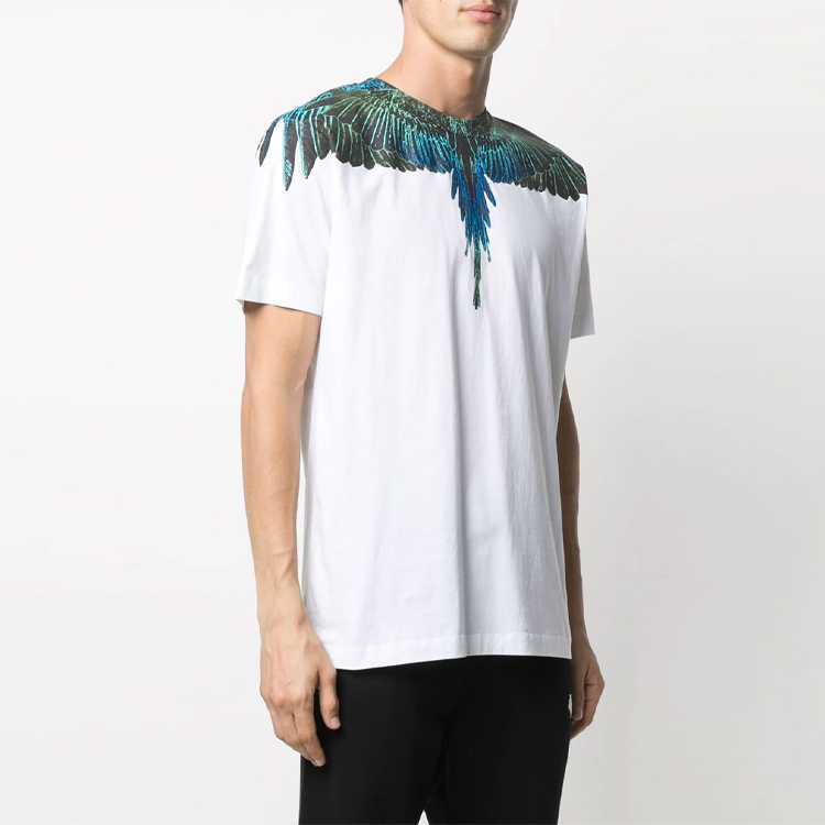 Shop Camiseta Blanca de Manga Corta Marcelo Burlon SS21 Estampado de Alas. CMAA018R21JER0010169