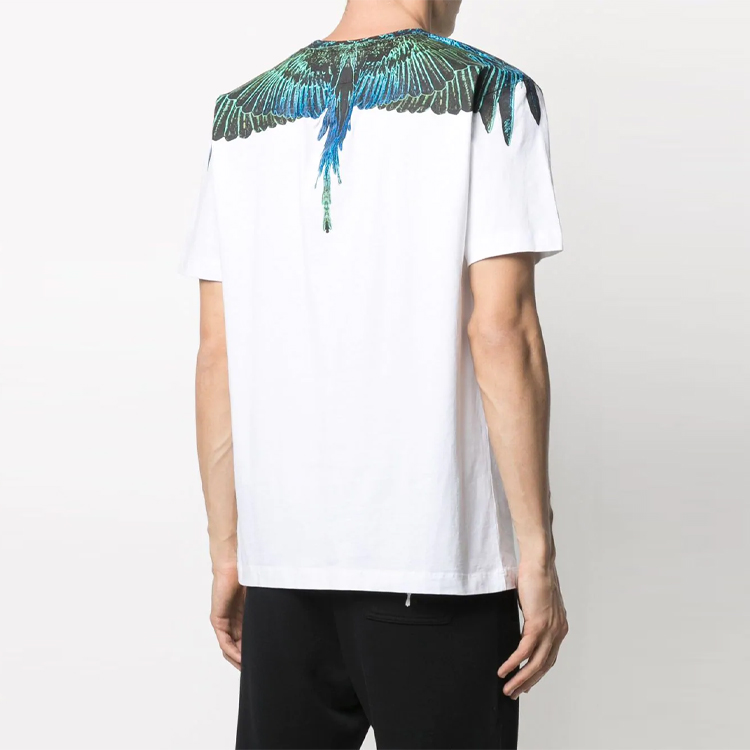 Purchase Camiseta Blanca de Manga Corta Marcelo Burlon SS21 Estampado de Alas. CMAA018R21JER0010169