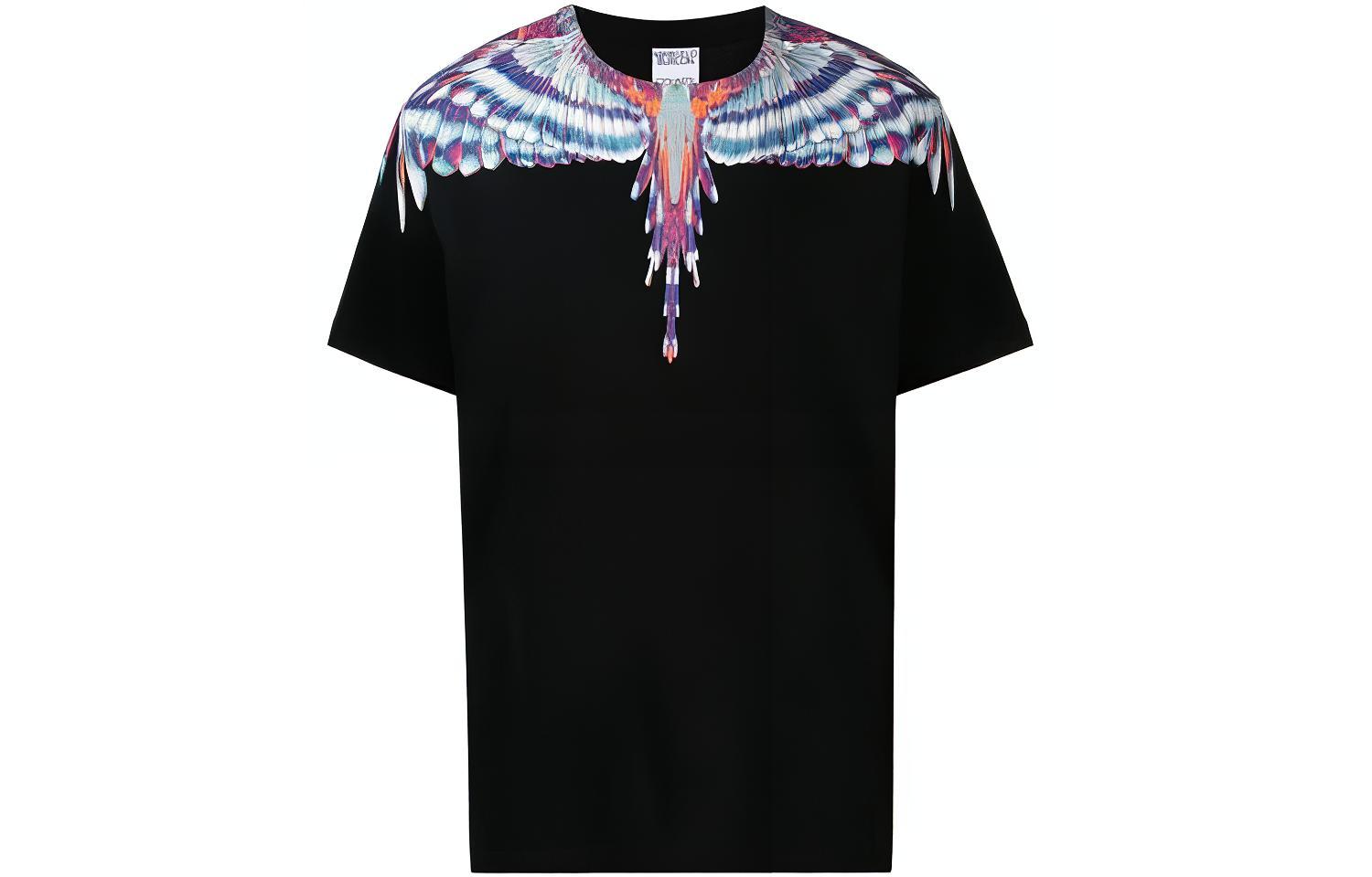 Marcelo Burlon SS21 Wings Cotton T-Shirt Men Black Wing Print Short Sleeve CMAA018S21JER0011040