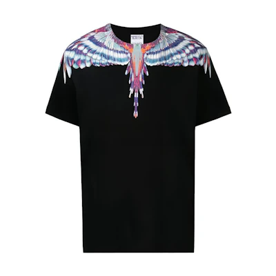 Marcelo Burlon SS21 Wings Cotton T-Shirt Men Black Wing Print Short Sleeve CMAA018S21JER0011040