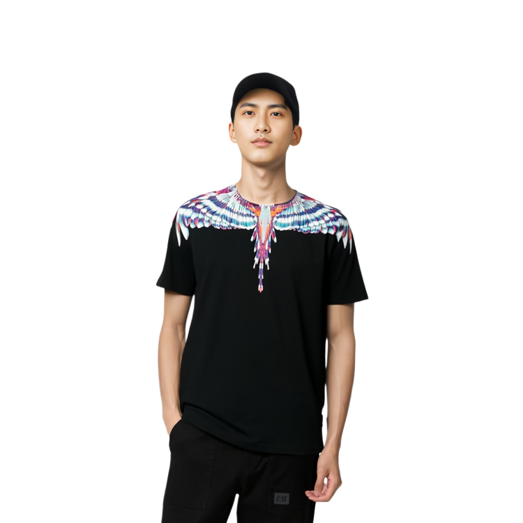 Sizing Marcelo Burlon SS21 翅膀棉質短袖T恤 男 黑色翅膀印花短袖上衣 CMAA018S21JER0011040