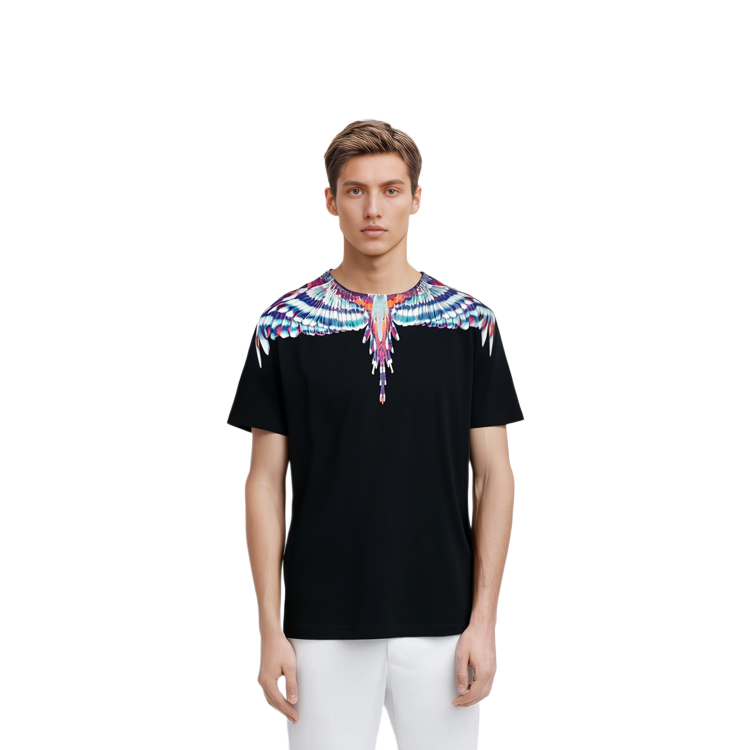 Cheap Marcelo Burlon SS21 翅膀棉質短袖T恤 男 黑色翅膀印花短袖上衣 CMAA018S21JER0011040