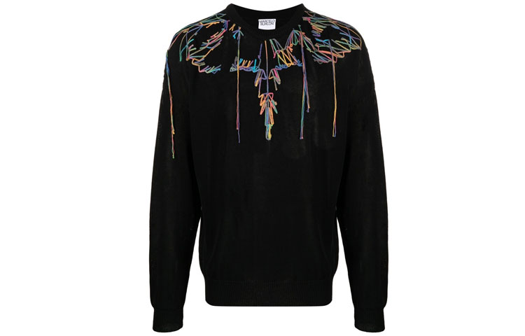Marcelo Burlon SS21 Wings Print Long Sleeve Crewneck Sweatshirt Black Men. CMHE033S21KNI0011084