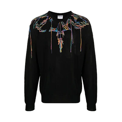 Marcelo Burlon SS21 Wings Print Long Sleeve Crewneck Sweatshirt Black Men. CMHE033S21KNI0011084