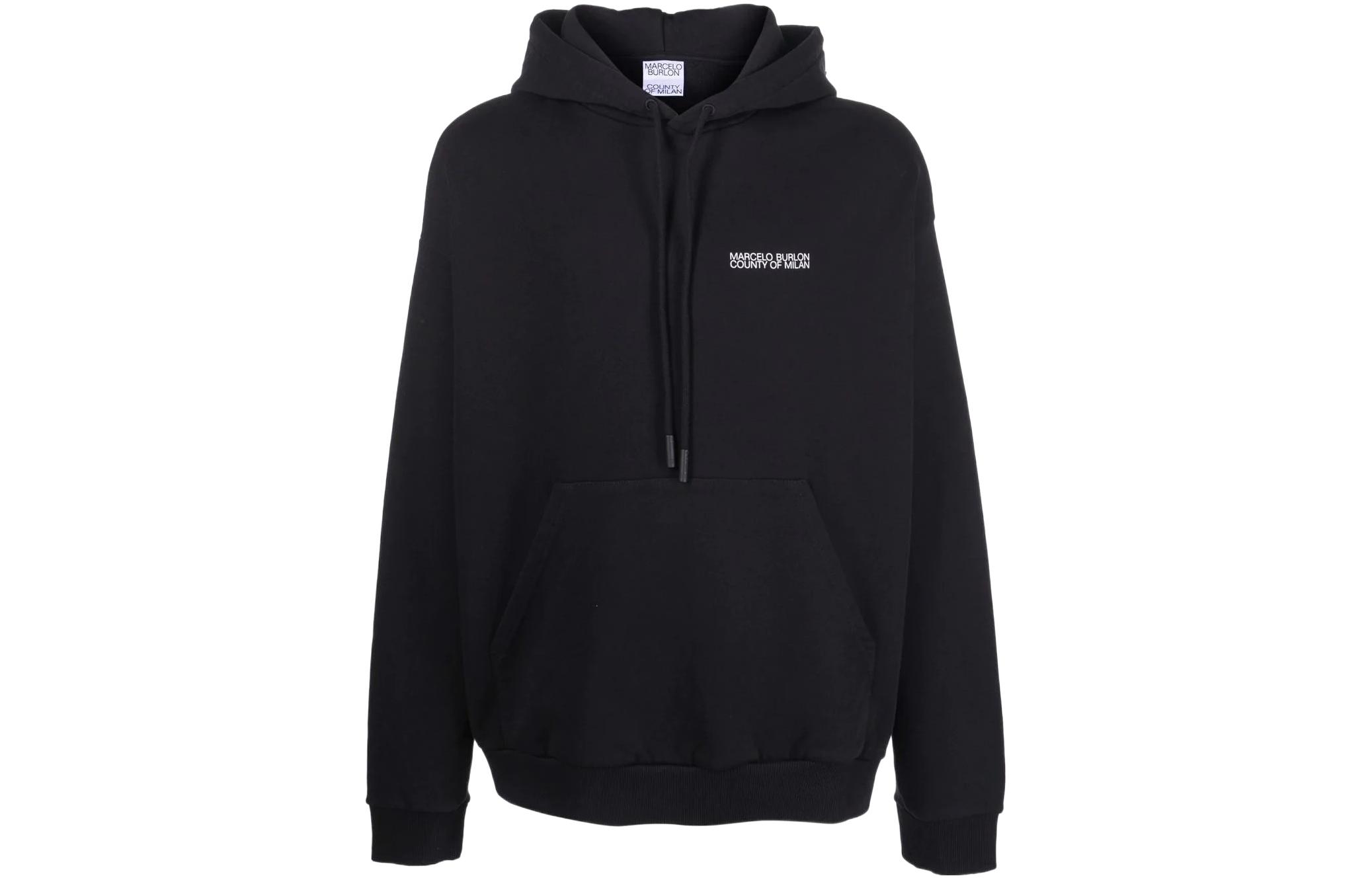 Order マルセロバーロン SS22 メンズ ロゴプリント入りブラックプルオーバーパーカー CMBB040C99FLE0011001