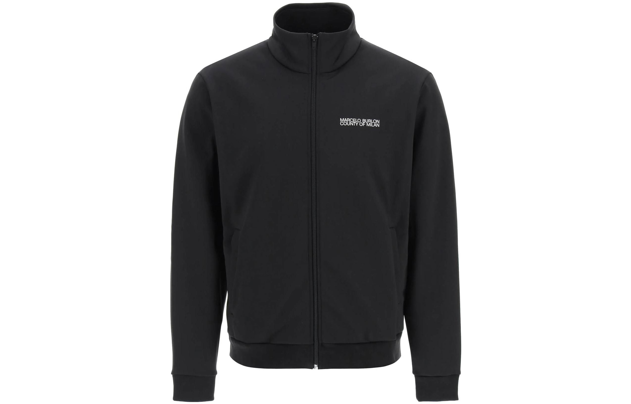 Order Chaqueta Negra de Marcelo Burlon SS22 con Cuello Alto y Mangas Largas Estampadas Moda CMBD007C99JER001100