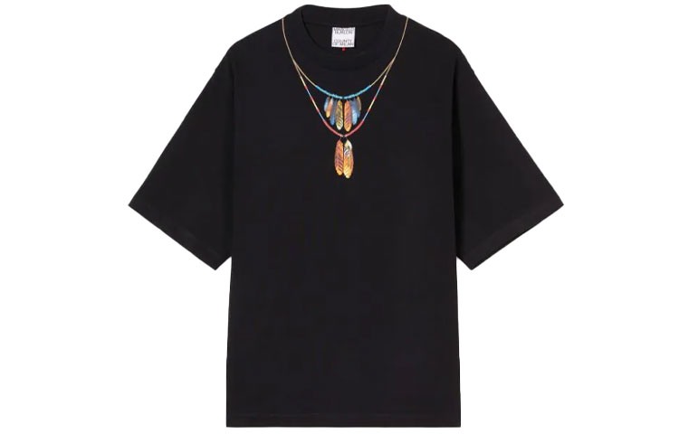 Order Camiseta Negra Marcelo Burlon SS22 con Gráfico de Collar de Plumas CMAA054S22JER0051025