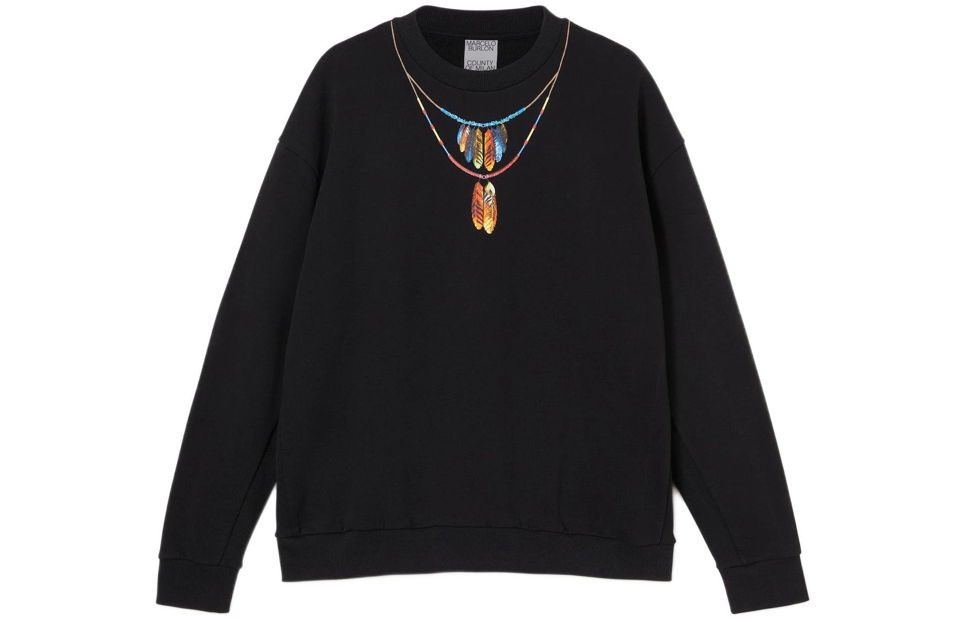 Marcelo Burlon SS22 Feather Necklace Print Hoodie Black 秋季款 CMBB040S22FLE0031025