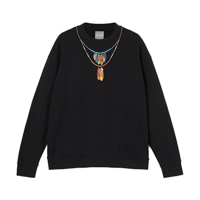 Marcelo Burlon SS22 Feather Necklace Print Hoodie Black 秋季款 CMBB040S22FLE0031025