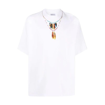 Marcelo Burlon SS22 Feather Necklace Print Crewneck T-Shirt White Casual Tee CMAA054S22JER0050125