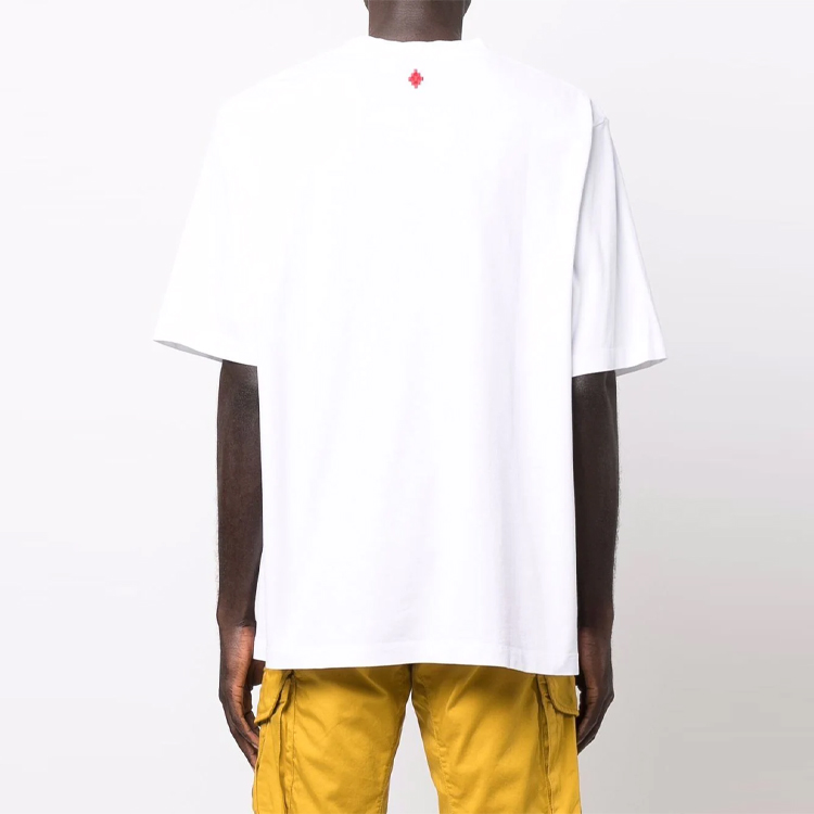 Shop Marcelo Burlon SS22 羽毛項鍊印花白色圓領短袖休閒T恤 CMAA054S22JER0050125