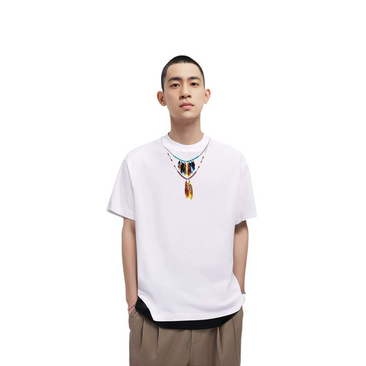 Details for Marcelo Burlon SS22 羽毛項鍊印花白色圓領短袖休閒T恤 CMAA054S22JER0050125