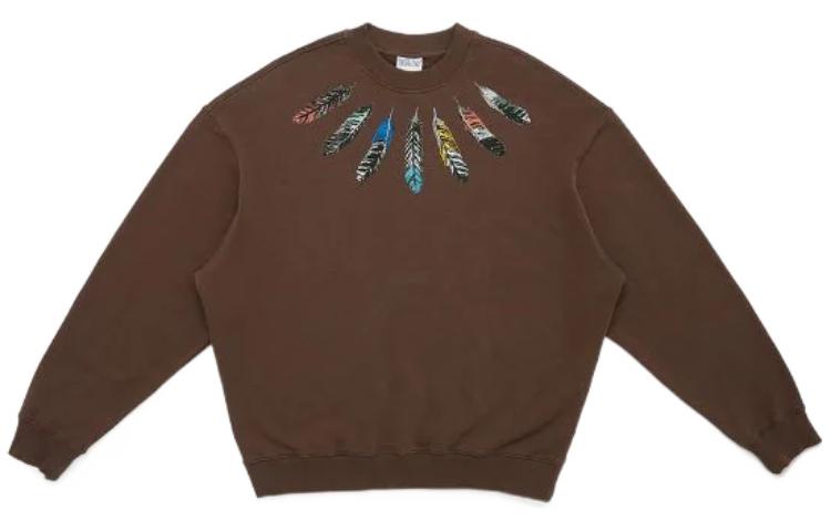 Marcelo Burlon SS22 Feather Print Patchwork Hoodie Orange Menswear CMBB101S22FLE0010420