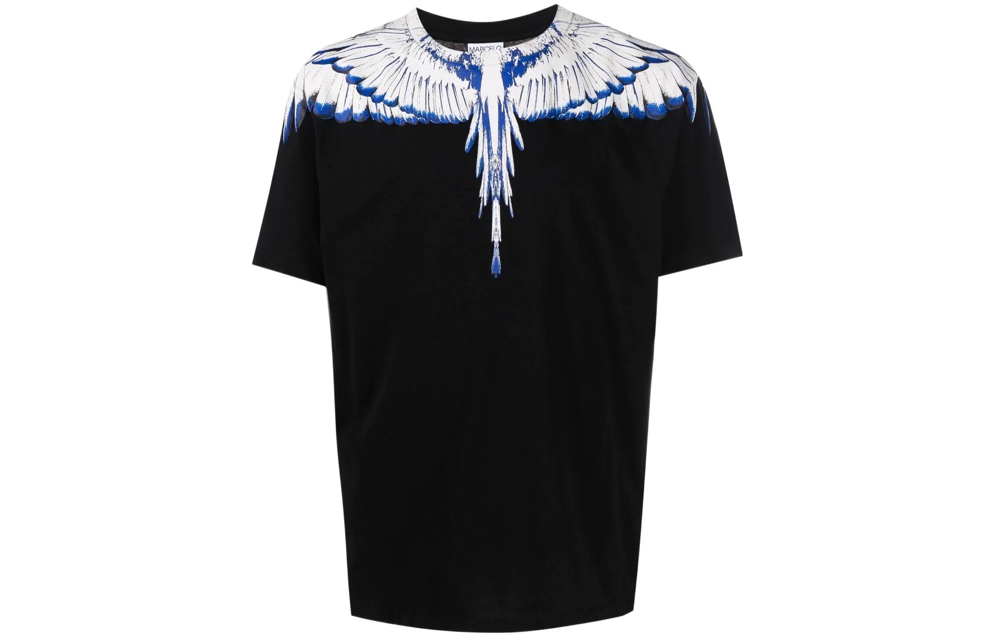 Order Marcelo Burlon SS22 男款黑色翅膀圖案短袖T恤 CMAA018C99JER0011001