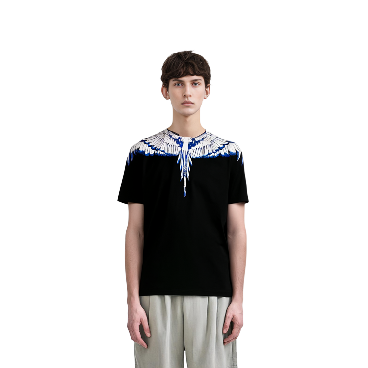 Details for Marcelo Burlon SS22 男款黑色翅膀圖案短袖T恤 CMAA018C99JER0011001