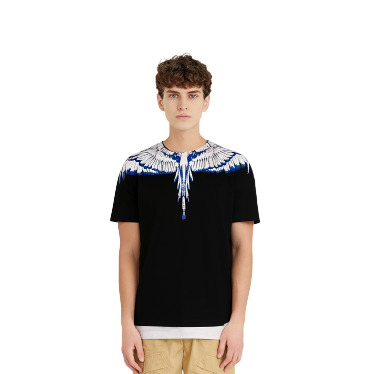 Sizing Marcelo Burlon SS22 男款黑色翅膀圖案短袖T恤 CMAA018C99JER0011001