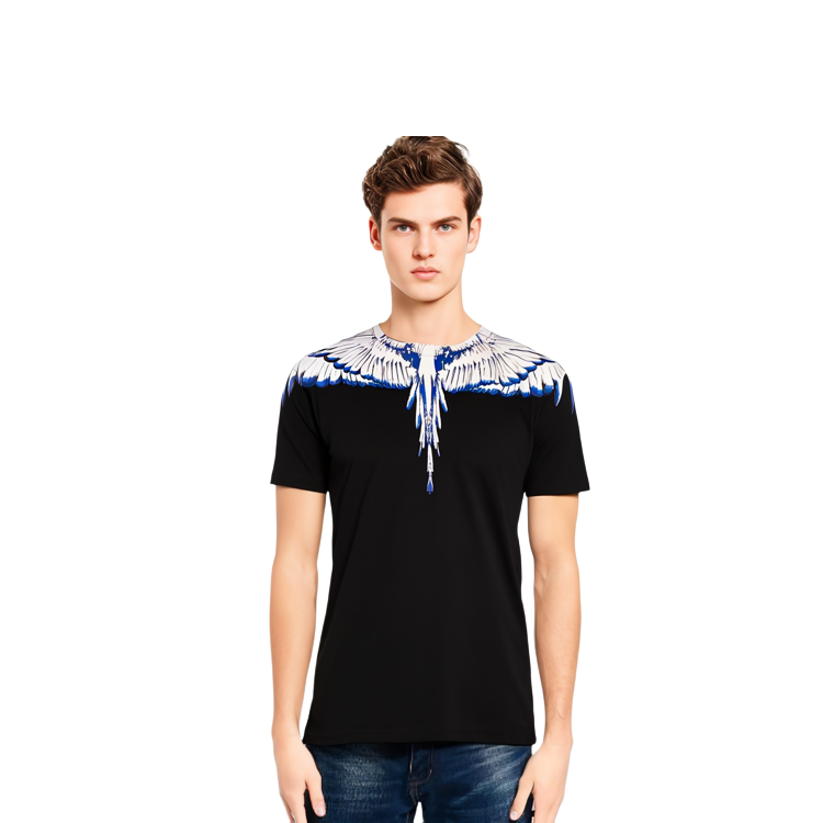 Cheap Marcelo Burlon SS22 男款黑色翅膀圖案短袖T恤 CMAA018C99JER0011001