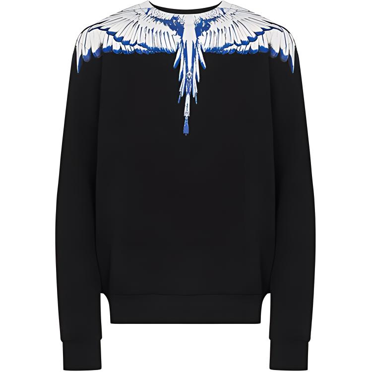 Marcelo Burlon SS22 Wing Print Drawstring Cotton Hoodie Black CMBB007S22FLE003-1018