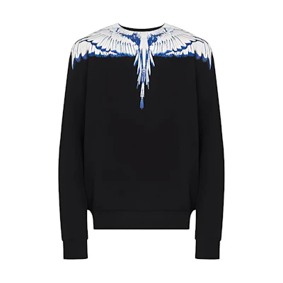Marcelo Burlon SS22 Wing Print Drawstring Cotton Hoodie Black CMBB007S22FLE003-1018