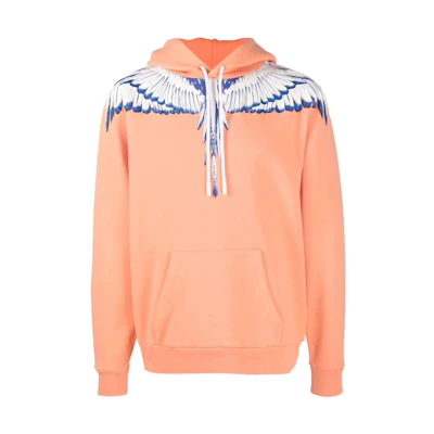 Marcelo Burlon SS22 Wings Print Drawstring Cotton Hoodie Black CMBB007S22FLE0041025