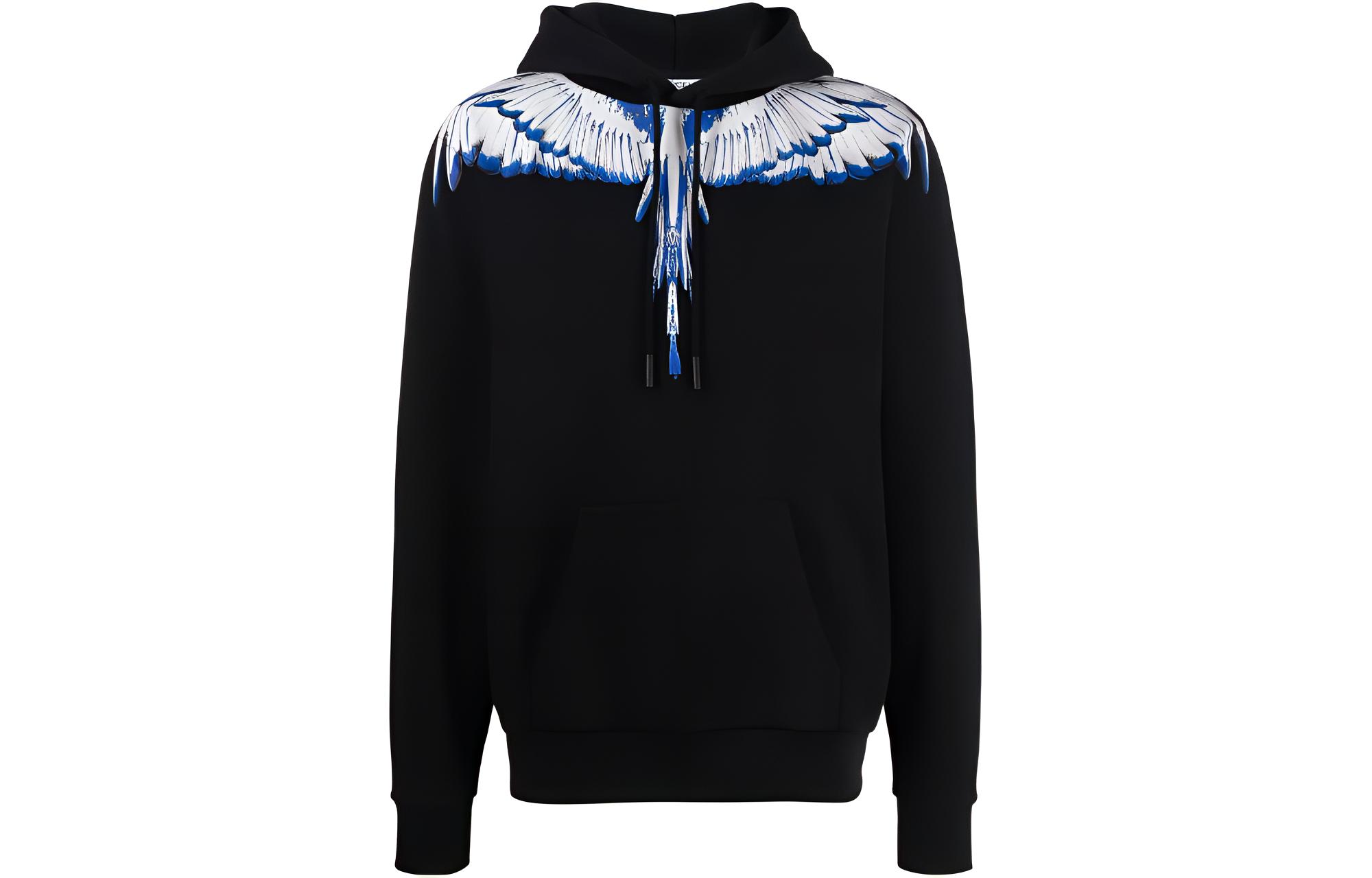 Marcelo Burlon SS22 Wings Print Hoodie Black Men’s Long Sleeve Pullover. CMBB007C99FLE0011001