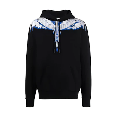 Marcelo Burlon SS22 Wings Print Hoodie Black Men’s Long Sleeve Pullover. CMBB007C99FLE0011001