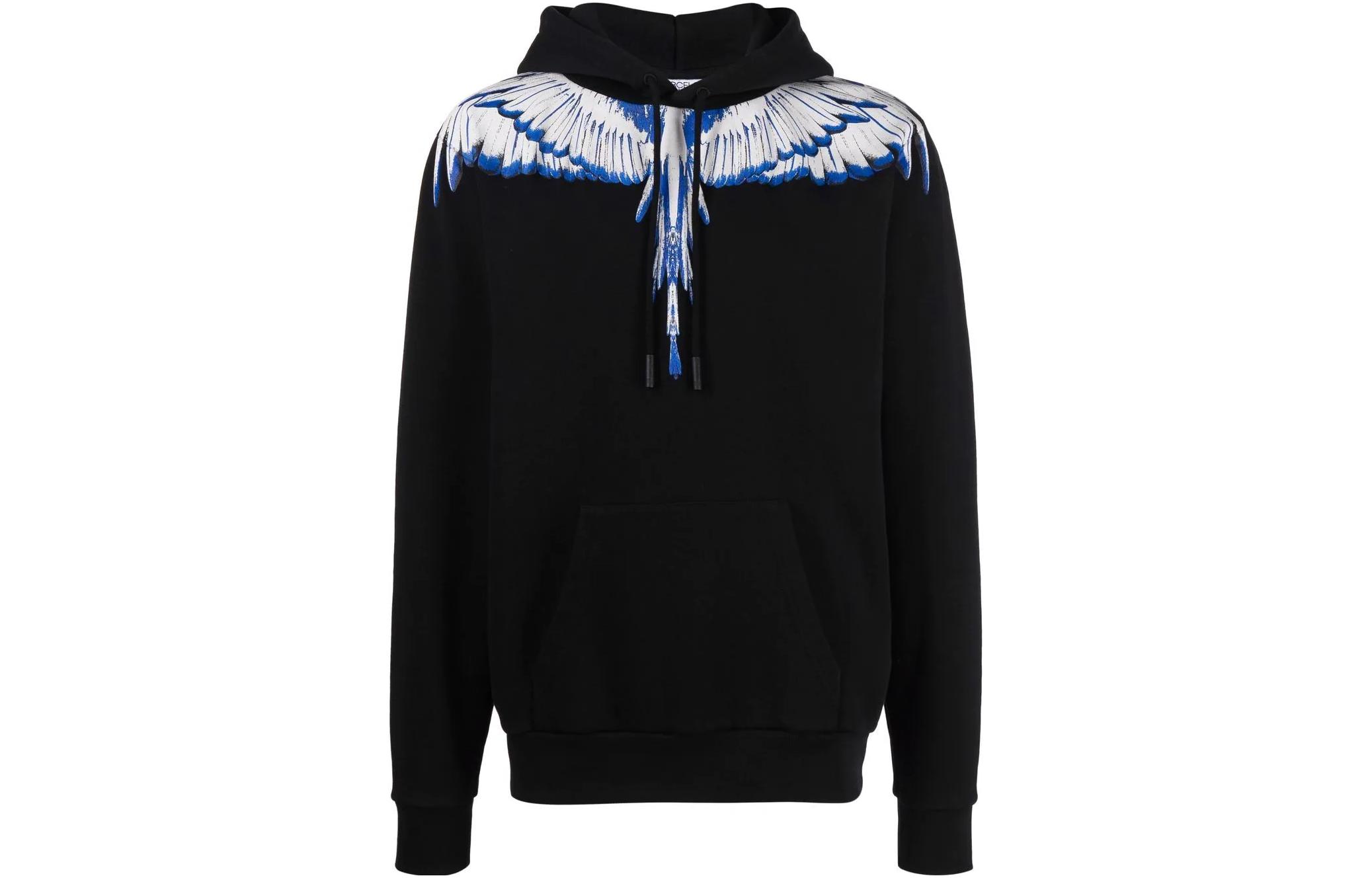 Order Marcelo Burlon SS22 翼印花連帽黑色男款長袖套頭衫。 CMBB007C99FLE0011001