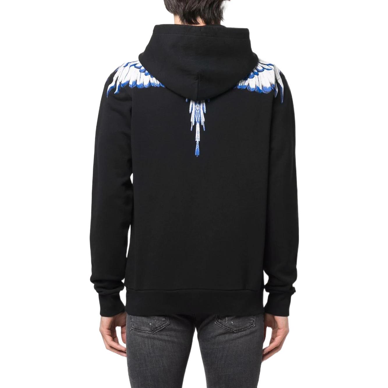 Shop Marcelo Burlon SS22 翼印花連帽黑色男款長袖套頭衫。 CMBB007C99FLE0011001