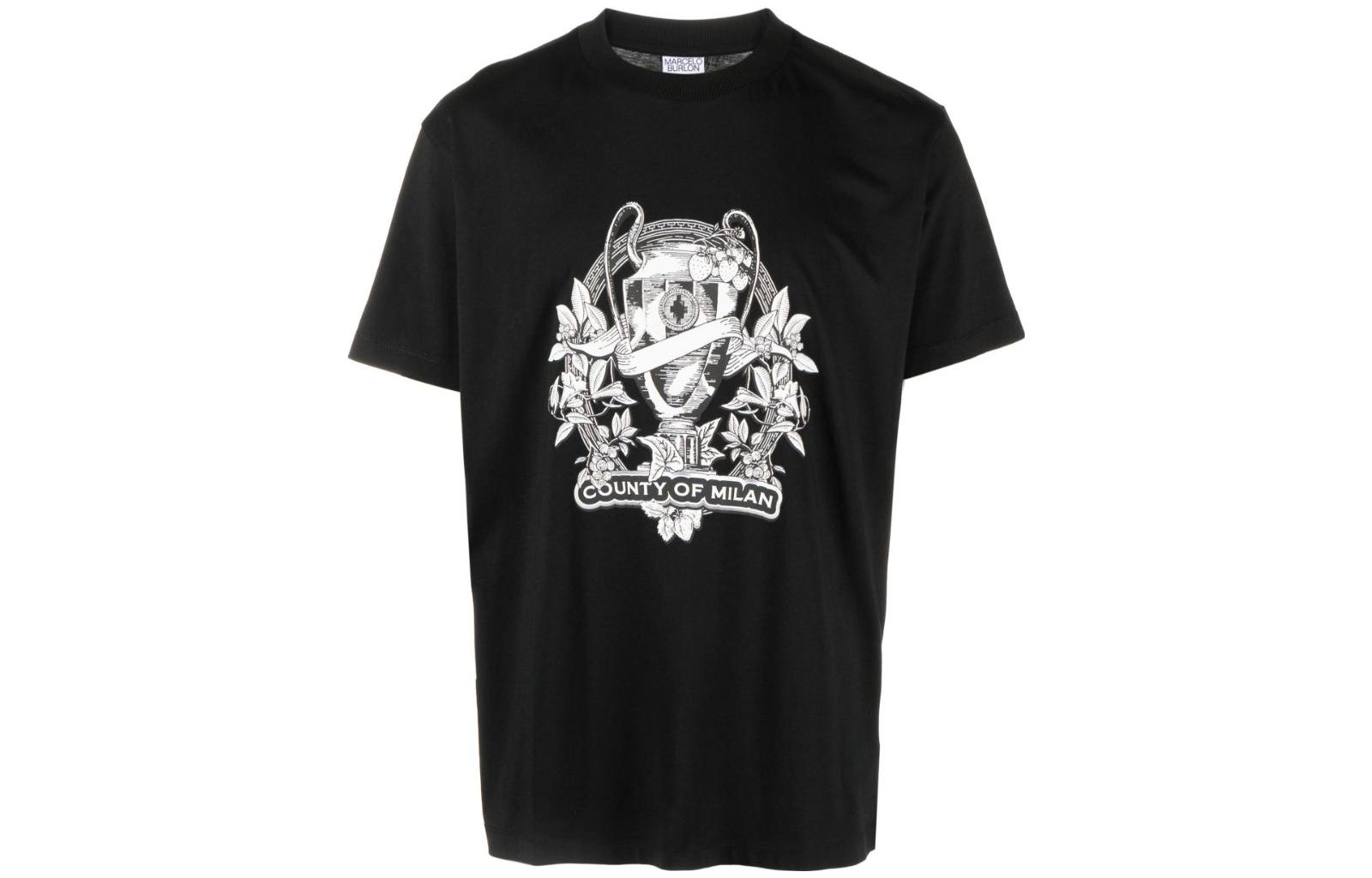 Marcelo Burlon SS23  Black Crewneck Logo Print Short Sleeve T-Shirt CMAA018F22JER0091001